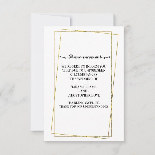 の結婚キャンセルアナウンスカード 案内状 (正面)