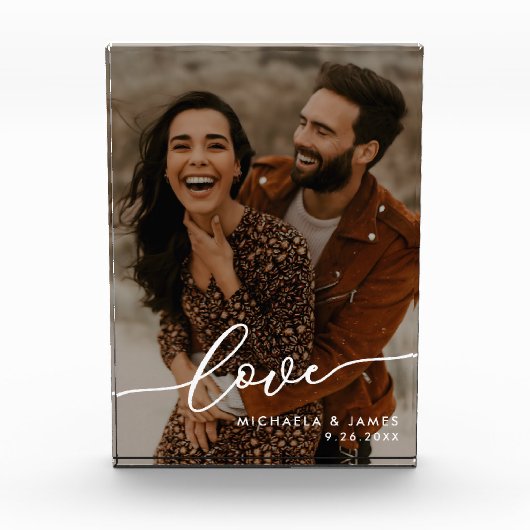 の結婚ギフトエレガントラブスクリプト写真と名前 フォトブロック (正面)