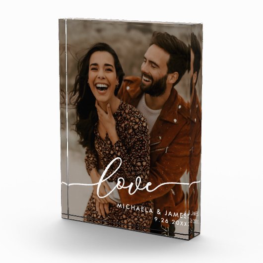 の結婚ギフトエレガントラブスクリプト写真と名前 フォトブロック (右)