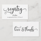 の結婚ギフト登録カードと詳細なスクリプト エンクロージャーカード (正面/裏面)