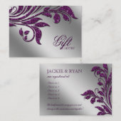 の結婚ギフト登録カード紫のスパークル エンクロージャーカード (正面/裏面)