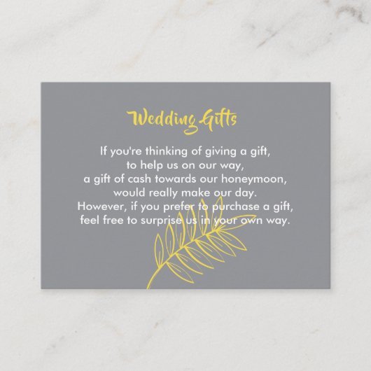 の結婚ギフト要請ハネムーンパーソナライズされた金 エンクロージャーカード (正面)