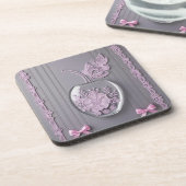 の結婚ギフトPink & GrayフローラガラスAIアート コースター (左側)