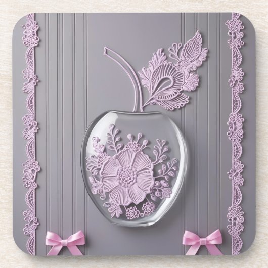 の結婚ギフトPink & GrayフローラガラスAIアート コースター (正面)