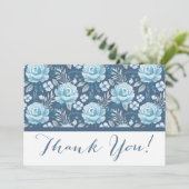 の結婚クラシックネイビーブルーフローラサンキューカード サンキューカード (スタンド正面)
