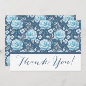 の結婚クラシックネイビーブルーフローラサンキューカード サンキューカード (正面/裏面)