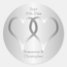 の結婚クラシックラウンドステッカー銀ハート ラウンドシール