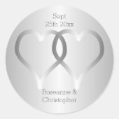 の結婚クラシックラウンドステッカー銀ハート ラウンドシール (正面)