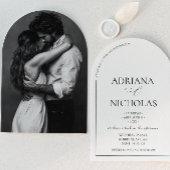 の結婚クラシック黒と白のシンプルアーチ形 招待状