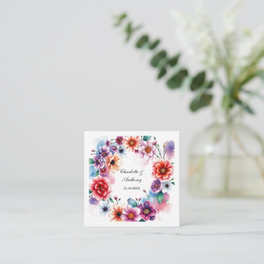 の結婚クリエイティブフローラ名カップル&日付 エンクロージャーカード (スタンド正面)