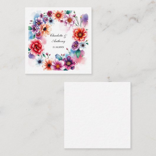 の結婚クリエイティブフローラ名カップル&日付 エンクロージャーカード (正面/裏面)