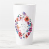 の結婚クリエイティブフローラ名カップル&日付 カフェラテマグ (正面)