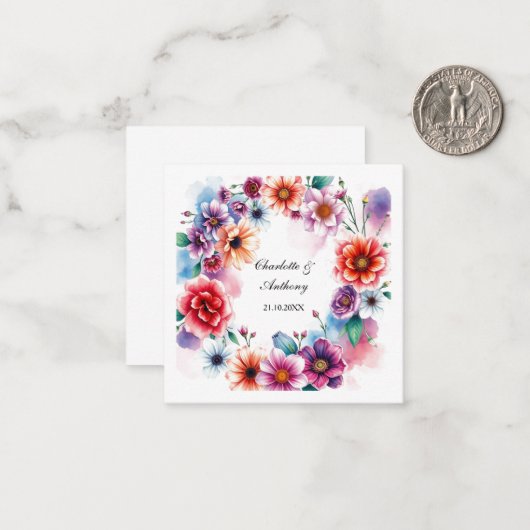 の結婚クリエイティブフローラ名カップル&日付 ノートカード (正面/裏面インサイチュ)