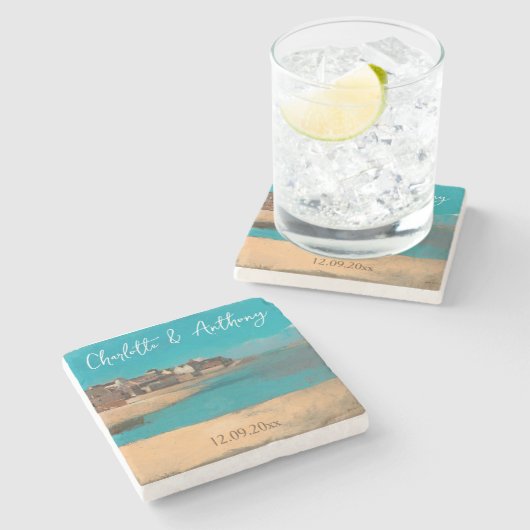 の結婚クリエイティブヴィレッジシースカイ印象派 ストーンコースター (横)