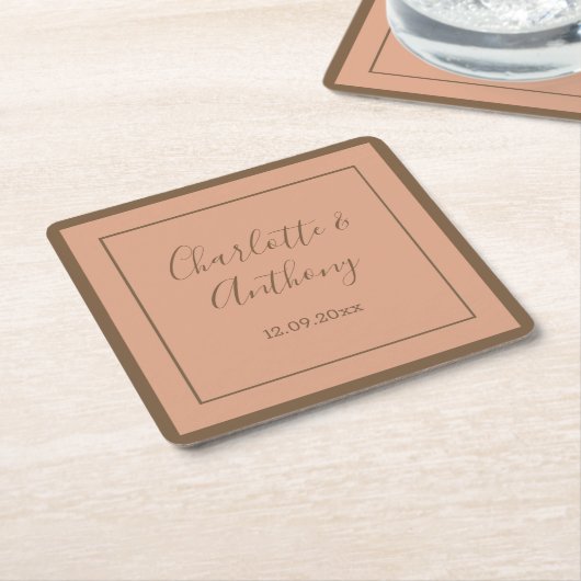 の結婚クリエイティブ書名日付 スクエアペーパーコースター (アングル)