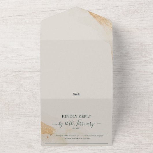 の結婚クリームすべて日付エメラルドグリーンを除く オールインワン招待状 (外側)