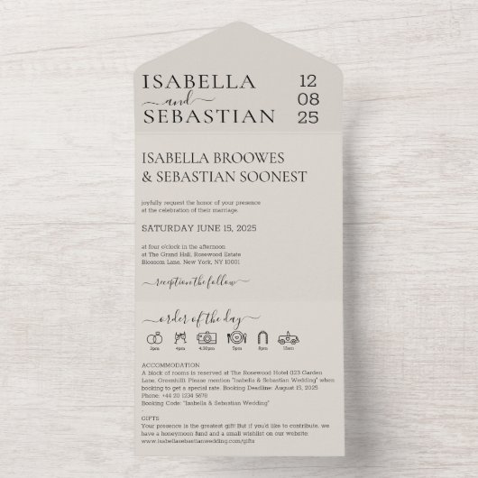 の結婚クリーム1つの招待状内のすべての日付を保存 オールインワン招待状 (内側)