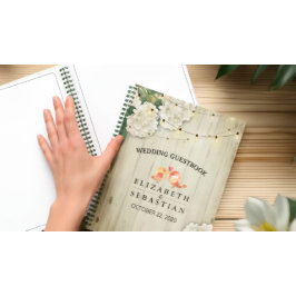の結婚グエストブック素朴木材フローラストリングライト ノートブック
