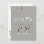 の結婚グリッター+イニシャルは日付を保存 案内ポストカード (正面/裏面)