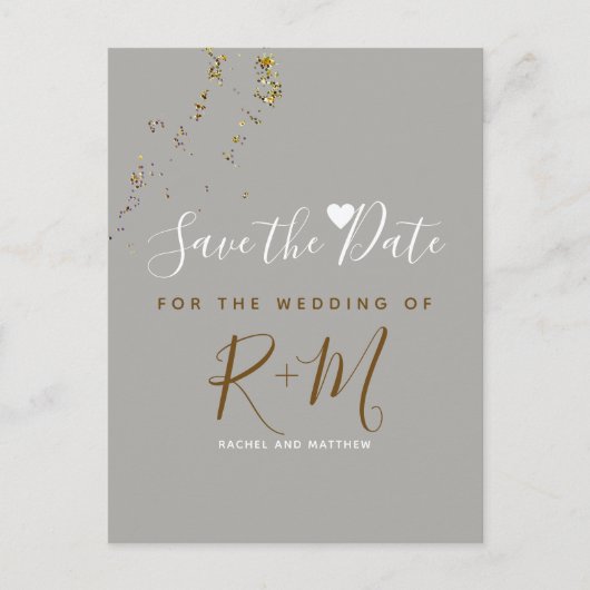 の結婚グリッター+イニシャルは日付を保存 案内ポストカード (正面)