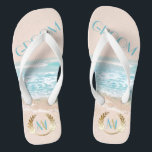 の結婚グルームフリップフロップ | モノグラモダンムビーチ ビーチサンダル<br><div class="desc">の結婚FlipFLops | モノグラムモダン幾何学的ビーチ結婚式 | BarefootBride™ by ©WhimsisticalArtwork™にユニークはモダン、ビーチ結婚式招待状に対するツイストが施され、ファセットに透明度の異なるオフセットテラリウムスタイル幾何形状を備え、熱帯海ビーチの背景をさまざまな形状と強度で表示できる。文字のタイポグラフィのアプローチよくはしゃぐ – 花嫁と花婿のファーストネームイニシャルは、2つの色(ティール（緑がかった色）と金ゴールド)でlaurelリースに囲ま後を追れ、セリフのレタリングはミュートされた灰色の青い緑(海から拾った)の（背景の波から拾った）と。招待の前結婚でクリーンとシンプル詳細 – 背面の調整の熱帯ビーチデザイン。すべての文字フォントのスタイルと色を含むカスタマイズ可能もし – あなたは必要に救済は無料で感じす。</div>