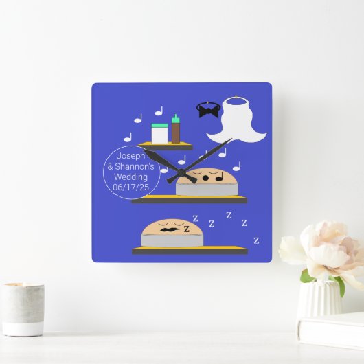 の結婚ケーキがつや消しを待つ スクエア壁時計 (ホーム)