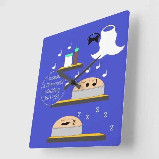 の結婚ケーキがつや消しを待つ スクエア壁時計 (傾斜)