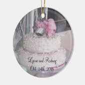 の結婚ケーキが日付を保存 セラミックオーナメント (左)