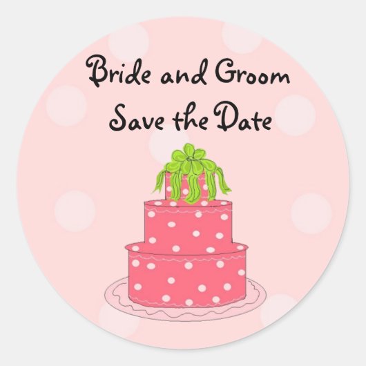 の結婚ケーキが日付を保存 ラウンドシール (正面)