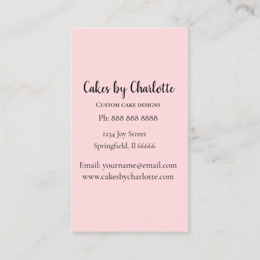 の結婚ケーキとピンクの背景名刺 名刺 (裏面)