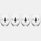 の結婚ケーキイニシャル ステムなしワイングラス (正面)