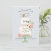 の結婚ケーキ名ウォーターカラーフローラ婚約 招待状 (スタンド正面)