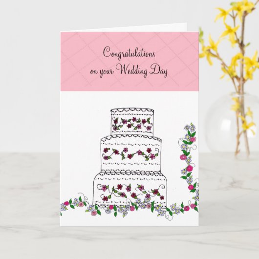 の結婚ケーキ結婚おめでとう カード (黄色い花)