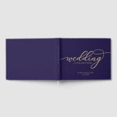 の結婚ゲストとウィッシュシックな金ゴールドネイビーブルー ゲストブック (全面)