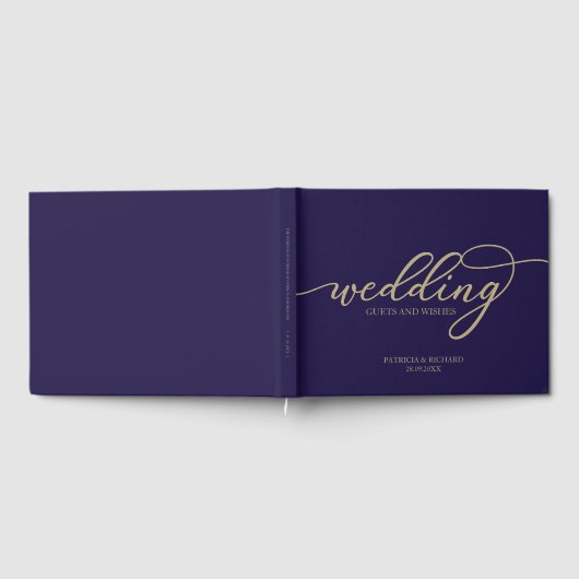 の結婚ゲストとウィッシュシックな金ゴールドネイビーブルー ゲストブック (全面)