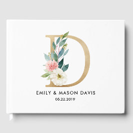 の結婚ゲストブックとモノグラム、フローラ素朴、 ゲストブック