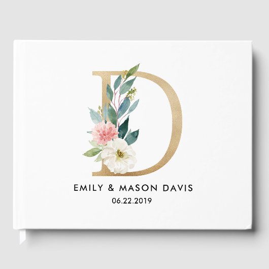 の結婚ゲストブックとモノグラム、フローラ素朴、 ゲストブック (正面)