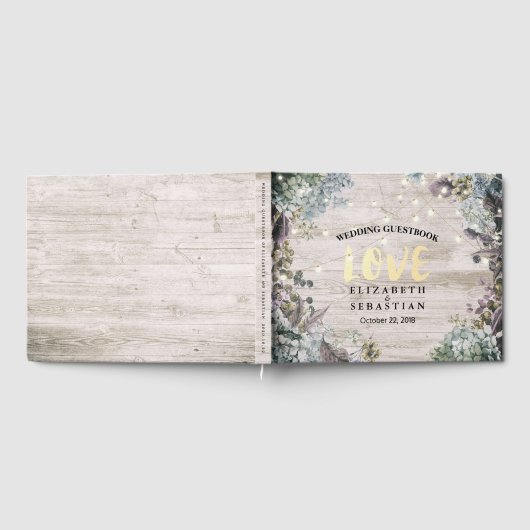 の結婚ゲストブックのフローラストリングライト素朴ウッド ゲストブック (全面)