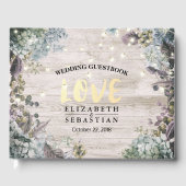 の結婚ゲストブックのフローラストリングライト素朴ウッド ゲストブック (正面)