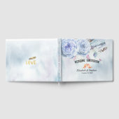 の結婚ゲストブックの水の色ボホフローラの羽 ゲストブック (全面)