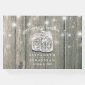 の結婚ゲストブックウッドシックなメイソンジャールストリングライト ゲストブック (正面)