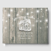 の結婚ゲストブックウッドシックなメイソンジャールストリングライト ゲストブック (正面)