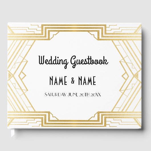 の結婚ゲストブックギャツビーアールデコ1920の金ゴールド ゲストブック (正面)
