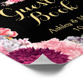 の結婚ゲストブックサインブルゴーニュフローラストライプ ポスター (角)