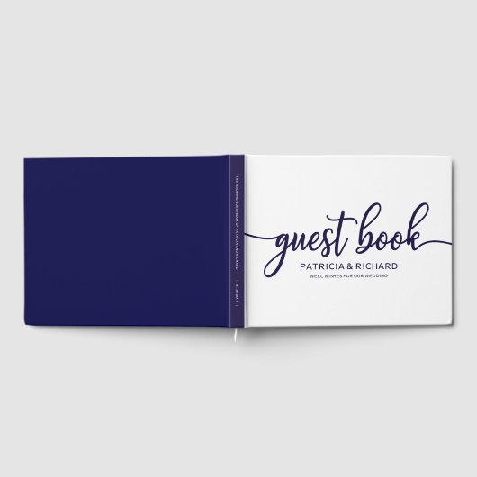 の結婚ゲストブックシックなネイビーブルー書道 ゲストブック (全面)