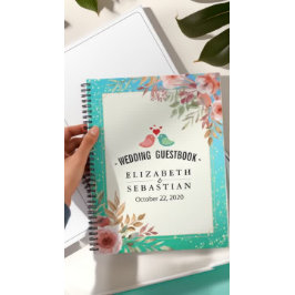 の結婚ゲストブックピモダンンクフローラティール（緑がかった色）金ゴールドドット ノートブック