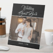 の結婚ゲストブックフォトシルバエレガントーススクリプト 台座サイン (インサイチュ)