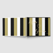 の結婚ゲストブックブラック金ゴールドホワイトストライプパターン ゲストブック (全面)