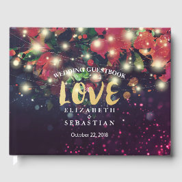 の結婚ゲストブックブルゴーニュ赤フローラストリングライト ゲストブック