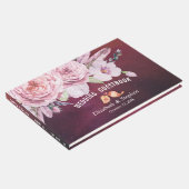 の結婚ゲストブックボホフローラ羽ブルガンディーレッド ゲストブック (コーナー)